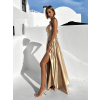 Zlaté saténové dlhé šaty GYBRAL s korzetema rázporkom