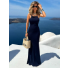 Tmavomodré dlhé šaty ONURETE na ramienka