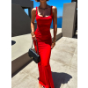 Červené dlhé tvarujúce elegantné šaty COMNORY