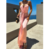 Ružové dlhé elegantné šaty DIMIS s výstrihom