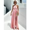 Růžové dlouhé saténové šaty EMERIK (Veľkosť ONESIZE)