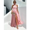 Růžové dlouhé saténové šaty EMERIK (Veľkosť ONESIZE)