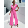 Ružový dlhý elegantný overal KOSMAS s výstrihom