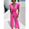 Ružový dlhý elegantný overal KOSMAS s výstrihom
