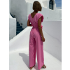 Ružový dlhý elegantný overal KOSMAS s výstrihom