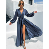 Petrolejové dlhé saténové šaty WOMAN s rázporkom