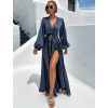 Petrolejové dlhé saténové šaty WOMAN s rázporkom