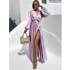104676 svetle fialove satenove dlouhe saty woman s rozparkem