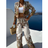 Khaki crop krátké sako FURKAST s ornamenty (Veľkosť ONESIZE)
