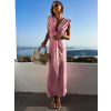 Ružové elegantné dlhé šaty DERSA s výstrihom