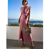 Ružové elegantné dlhé šaty DERSA s výstrihom