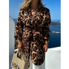 Hnědé oversize leopardí sako GEMMO spáskem (Veľkosť ONESIZE)