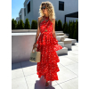 Červené dlhé volánikové šaty XOXITL