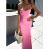 Růžové dlouhé úzké šaty ARGIRIS na špagetová ramínka (Veľkosť ONESIZE)