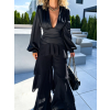 Čierny saténový spoločenský nohavicový kostým ZAVAHA