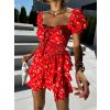 Červené květované krátké šaty CORNEL s volány (Veľkosť ONESIZE)