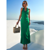 Zelené dlhé saténové šaty THILDE s holým chrbtom