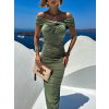 Khaki dlouhé elastické společenské šaty KRAULET (Veľkosť ONESIZE)