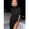 Čierne zoštíhľujúce šaty YWONNE s krátkym rukávom