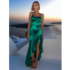 Zelené saténové dlhé spoločenské šaty TIZIAT