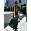 Smaragdové saténové dlhé šaty SILKE s výstrihom