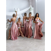 Svetloružové saténové dlhé šaty pre družičky GYBRAL s korzetom