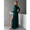 Smaragdové dlhé večerné šaty JOELLIAN s dlhým rukávom