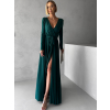 Smaragdové dlhé večerné šaty JOELLIAN s dlhým rukávom