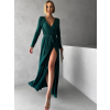 Smaragdové dlhé večerné šaty JOELLIAN s dlhým rukávom