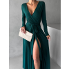 Smaragdové dlhé večerné šaty JOELLIAN s dlhým rukávom