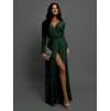 Smaragdové dlhé večerné šaty JOELLIAN s dlhým rukávom