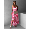 Ružové dlhé kvetinové šaty PARASY s volánmi