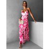 Ružové dlhé kvetinové šaty PARASY s volánmi