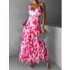 Ružové dlhé kvetinové šaty PARASY s volánmi