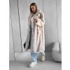Béžový dlouhý faux fur kožešinový kabát NORENE (Veľkosť L/XL)