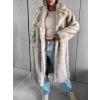 Béžový dlouhý faux fur kožešinový kabát NORENE (Veľkosť L/XL)