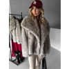 Šedý krátký faux fur kožesinový kabátek KIRIAK (Veľkosť L/XL)