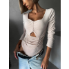 Béžové elegantní body ECEM s výstřihem (Veľkosť ONESIZE)