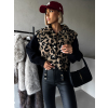Čierna sveterová bunda MARALAA s gepardím vzorom a čiernymi rukávmi