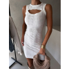 Bílé svetrové elegantní šaty LUIZA s průstřihem (Veľkosť M/L)