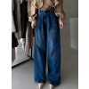 Modré široké tmavé wide leg džíny OLIVANI (Veľkosť L)