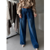 Modré široké tmavé wide leg džíny OLIVANI (Veľkosť L)