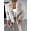 Béžový krátký faux fur kožesinový kabátek HILARI (Veľkosť M/L)