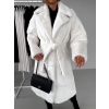 Bílý dlouhý faux fur kožešinový kabát NARCISA s páskem (Veľkosť M/L)