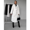 Biely dlhý faux fur kožušinový kabát NARCISA s opaskom