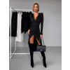 Černé sexy šaty HELGARD s dlouhým rukávem (Veľkosť M/L)