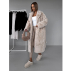 Krémový dlouhý faux fur kožešinový kabát NARCISA s páskem (Veľkosť M/L)