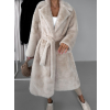 Krémový dlhý faux fur kožušinový kabát NARCISA s opaskom