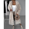 Krémový dlhý faux fur kožušinový kabát NARCISA s opaskom