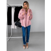 Růžový krátký faux fur kožešinový kabát HILARI (Veľkosť M/L)